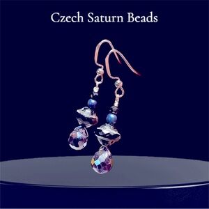 💙🦋Amazing Black Saturn/Picasso bead imported from Czechoslovakia/Crystal earring
